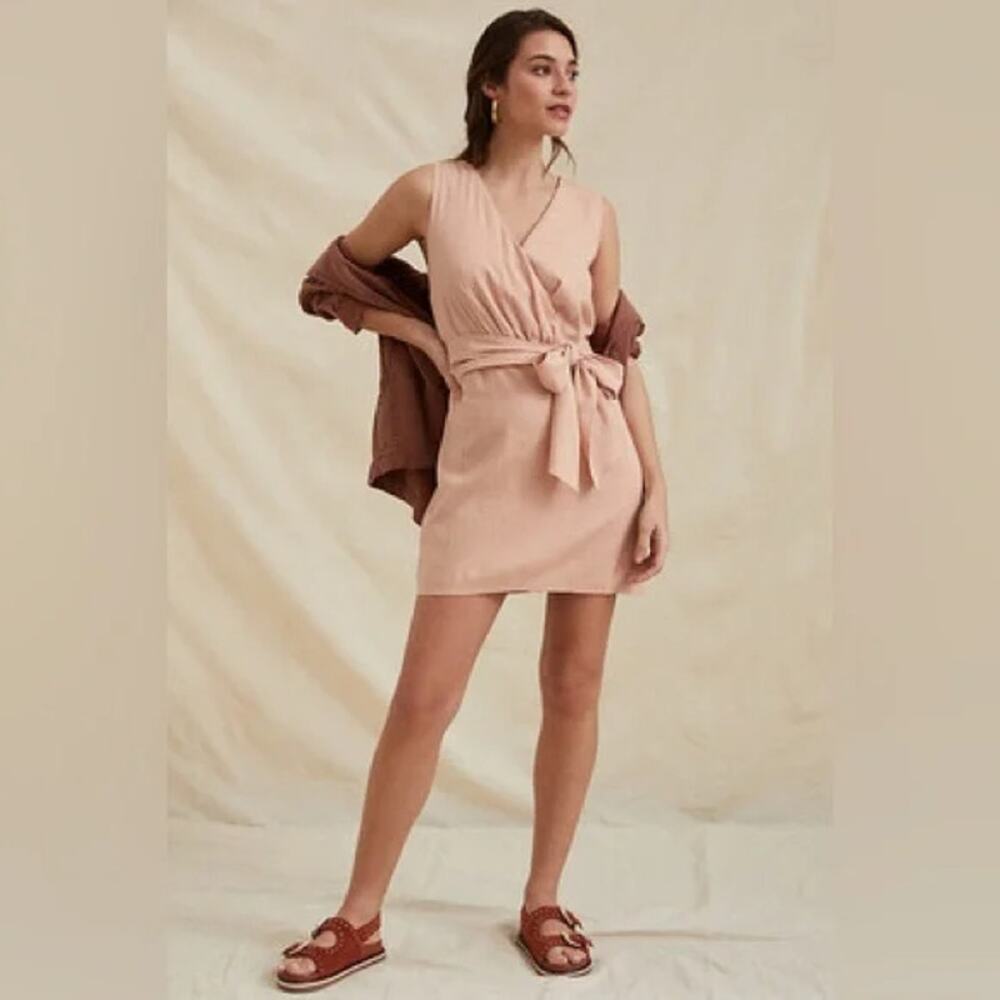 Sunday in Brooklyn Anthropologie  Linen cotton Wrap Mini Dress Sz LRG NEW